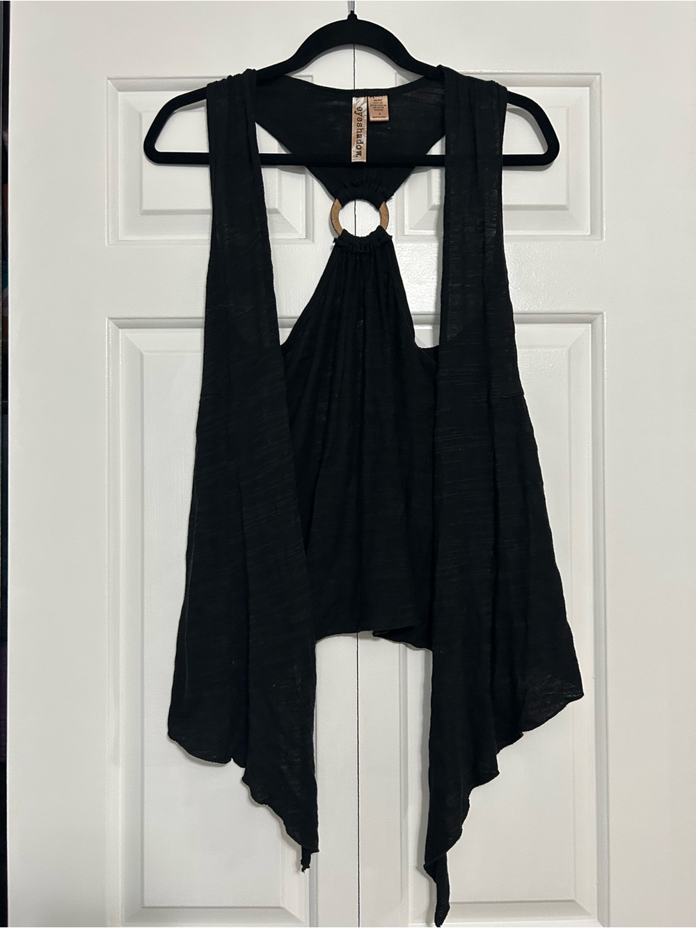 Vintage Y2K Eyeshadow Black Sleeveless Ring-Back Draped Vest